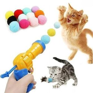 Interactive Silent Cat Ball Plush Pompom Launcher‎ Kitten Toy for Indoor Cats